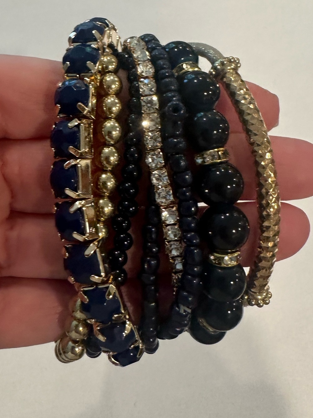 NEW Navy/Gold Beaded Bracelet Stack (8)
